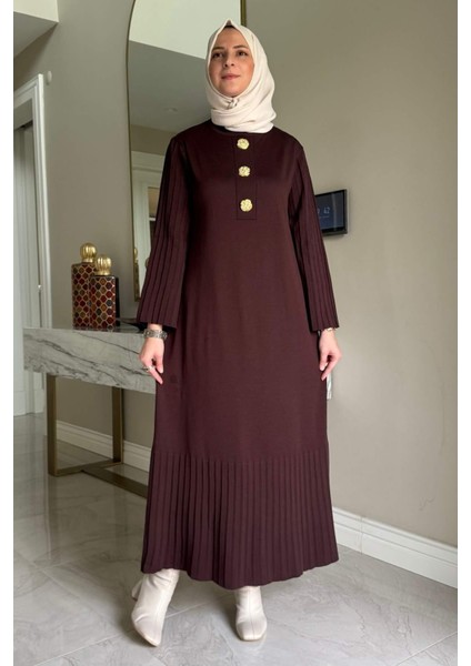 Banu Broşlu Triko Elbise Acı Kahve