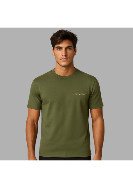 Kişiye Özel Nakışlı Yakası Biyeli Kısa Kollu Bisiklet Yaka Premium Haki Oversize Tişört S fiyatları