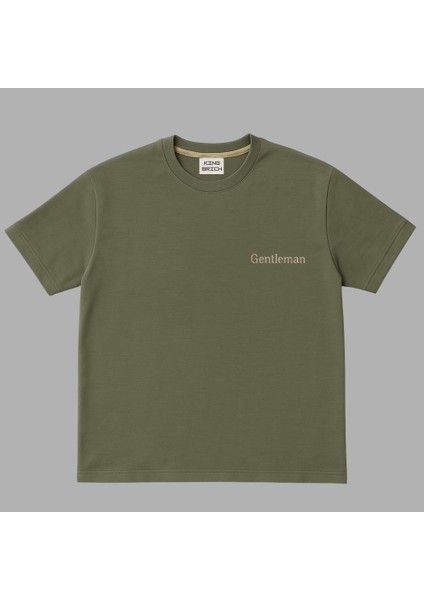 Kişiye Özel Nakışlı Yakası Biyeli Kısa Kollu Bisiklet Yaka Premium Haki Oversize Tişört S modelleri