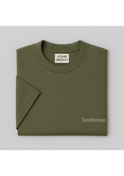 Kişiye Özel Nakışlı Yakası Biyeli Kısa Kollu Bisiklet Yaka Premium Haki Oversize Tişört S indirimleri