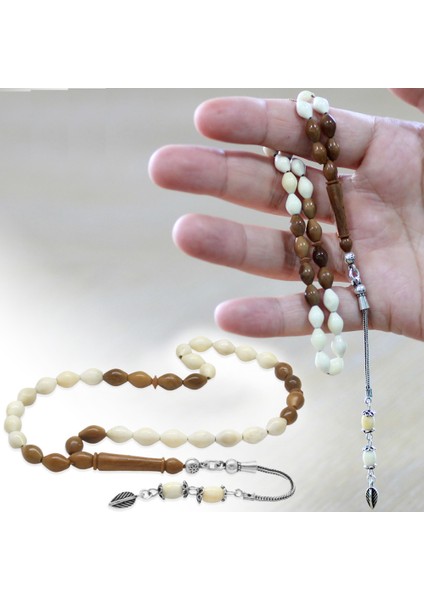 925 Ayar Gümüş Püsküllü Kuka Imameli Arpa Kesim Naturel Renk Deve Kemiği Tesbih fiyatları