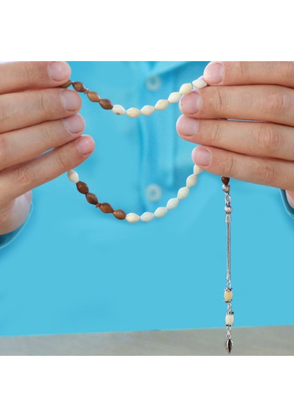 925 Ayar Gümüş Püsküllü Kuka Imameli Arpa Kesim Naturel Renk Deve Kemiği Tesbih fırsatları