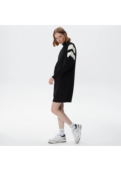 Kadın Loose Fit Uzun Kollu Bisiklet Yaka Siyah Elbise modelleri