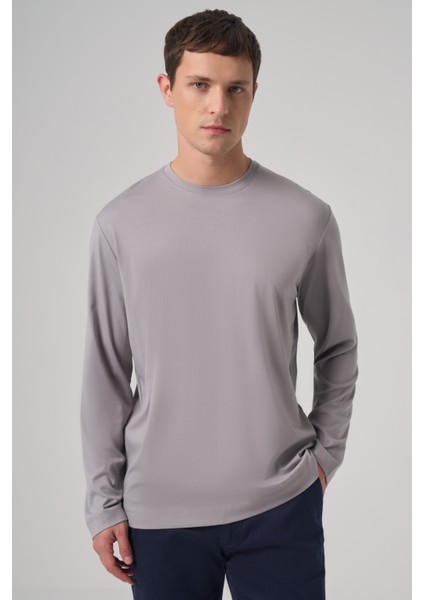 Erkek Açık Gri Trend Bisiklet Yaka Rayon Sweatshirt