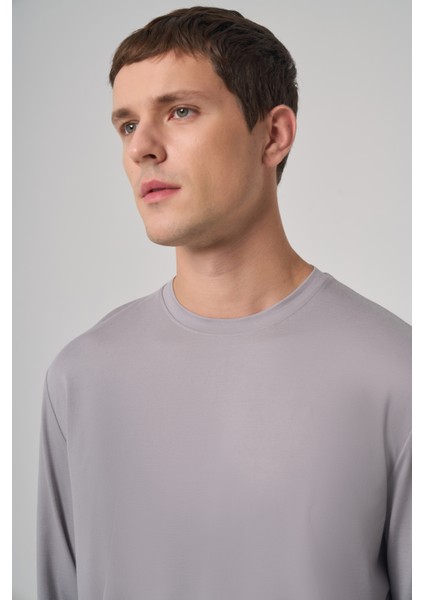 Erkek Açık Gri Trend Bisiklet Yaka Rayon Sweatshirt modelleri