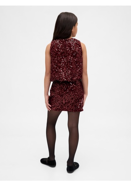 Kız Çocuk Bordo Payet Mini Etek modelleri