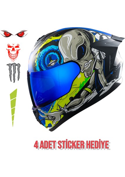 Rapid Mavi Cam Kapalı Kask (Ece Belgeli)