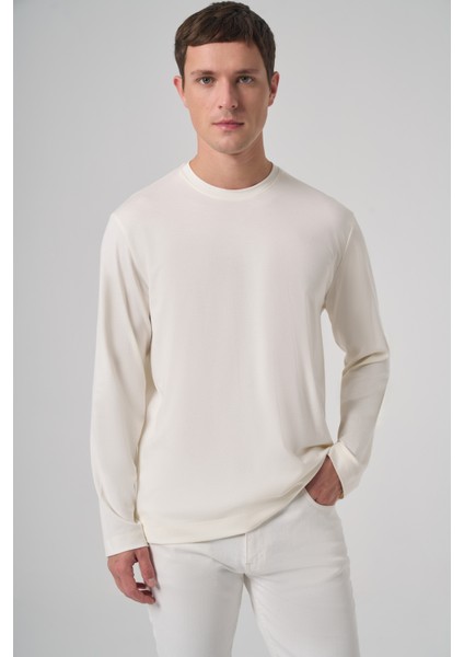 Erkek Ekru Trend Bisiklet Yaka Rayon Sweatshirt