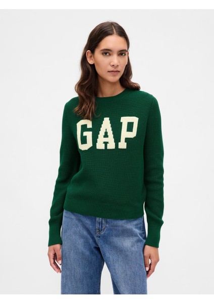 Kadın Yeşil Gap Logo Intarsia Kazak