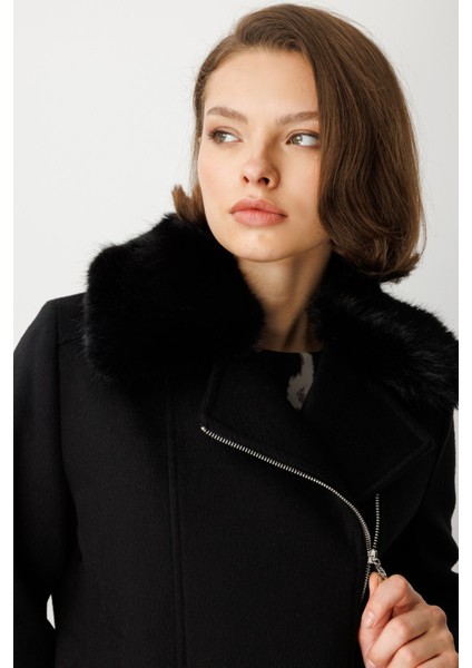 Kadın Yakası Kürklü Kruvaze Mont 6085 Siyah modelleri