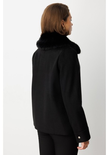 Kadın Yakası Kürklü Kruvaze Mont 6085 Siyah indirimleri