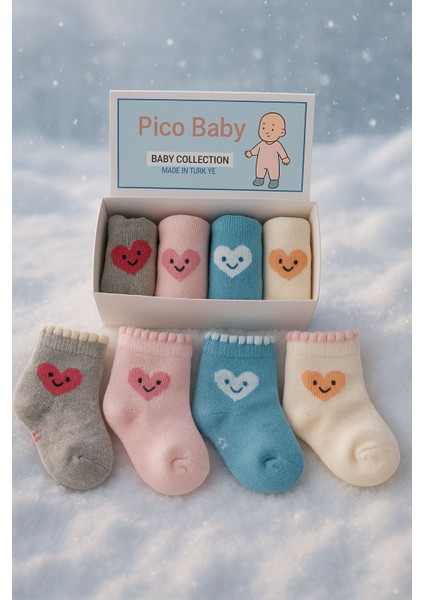 4'lü Bebek & Çocuk Kalp Desenli Havlu Çorap