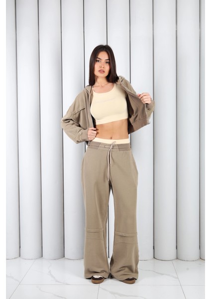 Kadın Açık Kahve Fermuarlı Kapüşonlu Eşofman Takımı | Msc 2616 modelleri