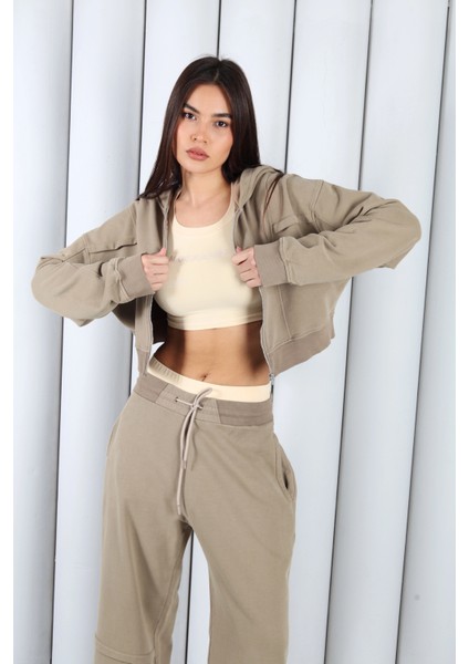 Kadın Açık Kahve Fermuarlı Kapüşonlu Eşofman Takımı | Msc 2616 fırsatları