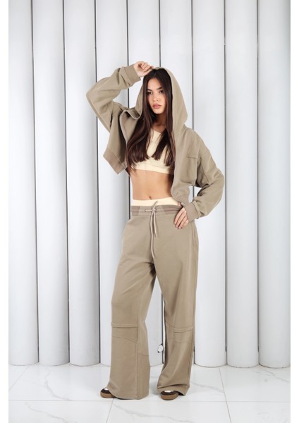 Kadın Açık Kahve Fermuarlı Kapüşonlu Eşofman Takımı | Msc 2616 indirimleri