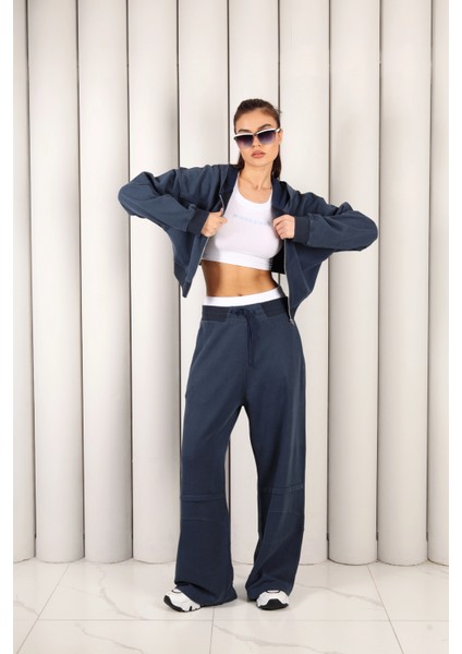 Kadın Indigo Fermuarlı Kapüşonlu Eşofman Takımı | Msc 2616 modelleri