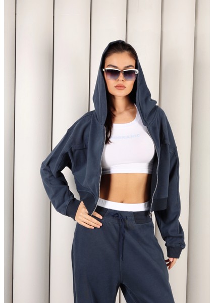 Kadın Indigo Fermuarlı Kapüşonlu Eşofman Takımı | Msc 2616 indirimleri