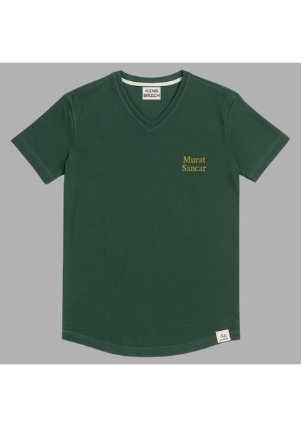 Kişiye Özel Nakışlı Yakası Biyeli Kısa Kollu V Yaka Premium Haki Tişört Xl modelleri