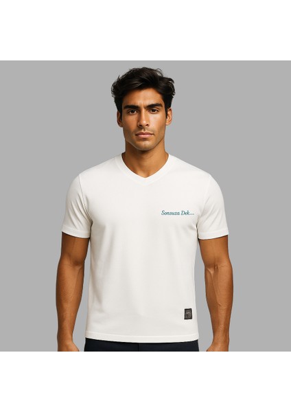 Kişiye Özel Nakışlı Yakası Biyeli Kısa Kollu Bisiklet Yaka Premium Beyaz Tişört S fiyatları