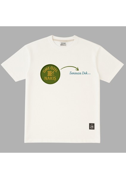 Kişiye Özel Nakışlı Yakası Biyeli Kısa Kollu Bisiklet Yaka Premium Beyaz Tişört S fırsatları