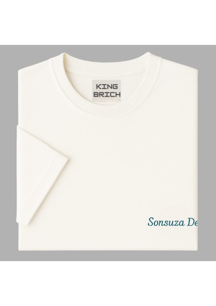 Kişiye Özel Nakışlı Yakası Biyeli Kısa Kollu Bisiklet Yaka Premium Beyaz Tişört S indirimleri