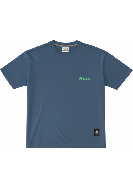 Kişiye Özel Nakışlı Yakası Biyeli Kısa Kollu Bisiklet Yaka Premium Indigo Mavisi Tişört M