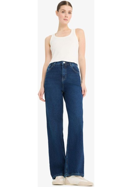 90's Wide Leg Yüksek Bel Uzun Jean Yıkamalı Pantolon