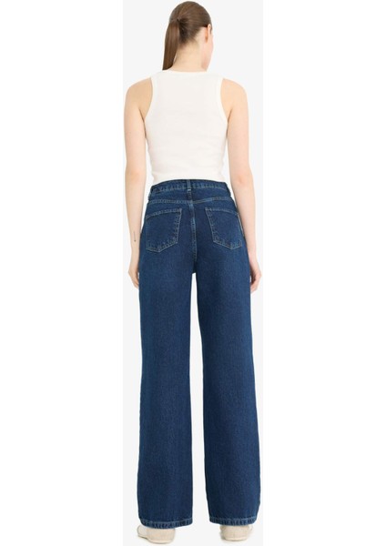 90's Wide Leg Yüksek Bel Uzun Jean Yıkamalı Pantolon