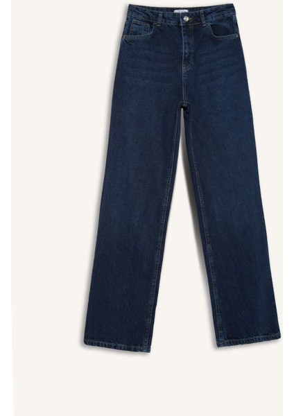 90's Wide Leg Yüksek Bel Uzun Jean Yıkamalı Pantolon