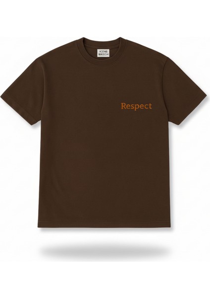 Kişiye Özel Nakışlı Yakası Biyeli Kısa Kollu Bisiklet Yaka Premium Kahverengi Oversize Tişört M