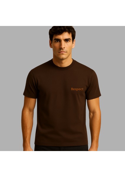 Kişiye Özel Nakışlı Yakası Biyeli Kısa Kollu Bisiklet Yaka Premium Kahverengi Oversize Tişört M fiyatları