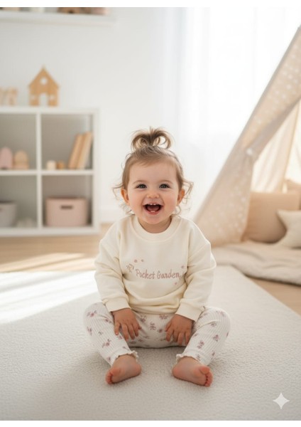 Laura Baby Çiçek Desenli Kız Bebek Çocuk Alt Üst Taytlı Takım