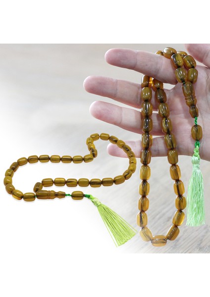 Osmanlı Saray Püsküllü Çubuk Sıkma Kehribar Tesbih Maxi Boy Hareli Sarı Kapsül Kesim fiyatları