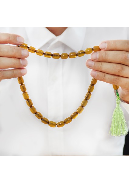 Osmanlı Saray Püsküllü Çubuk Sıkma Kehribar Tesbih Maxi Boy Hareli Sarı Kapsül Kesim modelleri