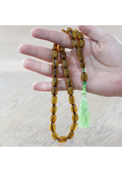 Osmanlı Saray Püsküllü Çubuk Sıkma Kehribar Tesbih Maxi Boy Hareli Sarı Kapsül Kesim fırsatları