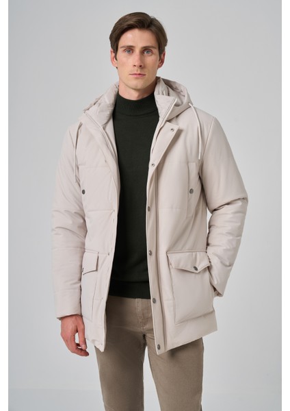 Erkek Gri Poliamit Çıtçıtlı Kapüşonlu Mont modelleri