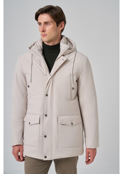 Erkek Gri Poliamit Çıtçıtlı Kapüşonlu Mont fırsatları