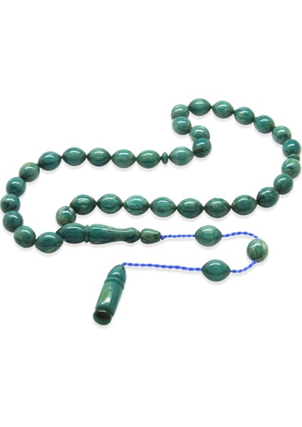 Sistemli Arpa Kesim Turkuaz Beyaz Sıkma Kehribar Tesbih