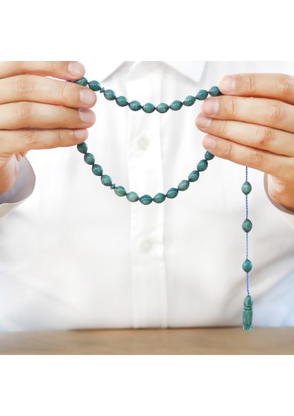 Sistemli Arpa Kesim Turkuaz Beyaz Sıkma Kehribar Tesbih fırsatları