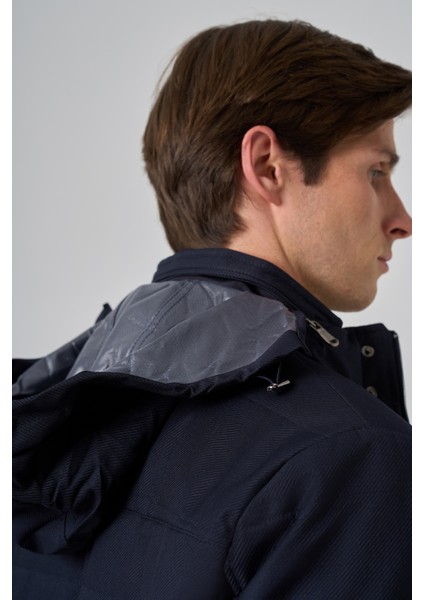 Erkek Lacivert Polyester Çıtçıtlı Kapüşonlu Mont indirimleri