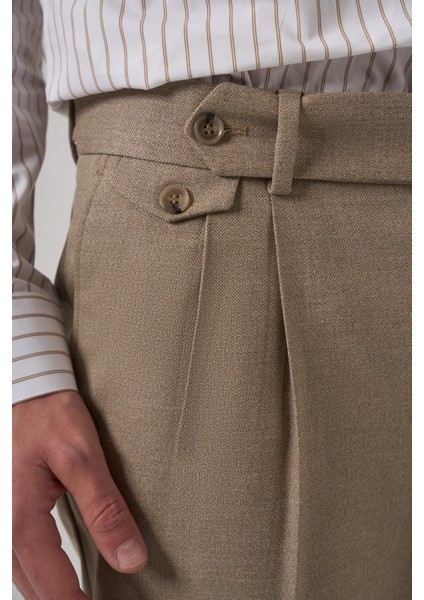 Erkek Bej Poliviskon Trend Desenli Slim Fit Çift Pile Pantolon fırsatları