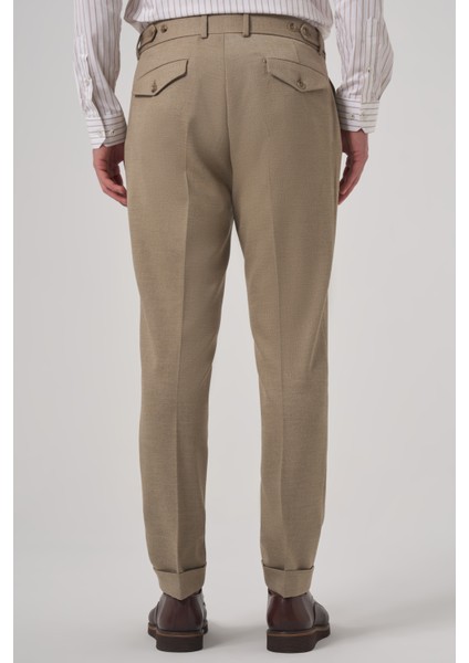 Erkek Bej Poliviskon Trend Desenli Slim Fit Çift Pile Pantolon indirimleri