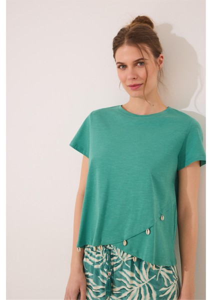 Kısa Kollu Önü Çapraz Detaylı Pijama Üstü