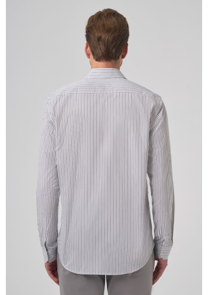 Erkek Siyah Pamuk Trend Çizgili Dynamic Fit Sert Yaka Gömlek indirimleri