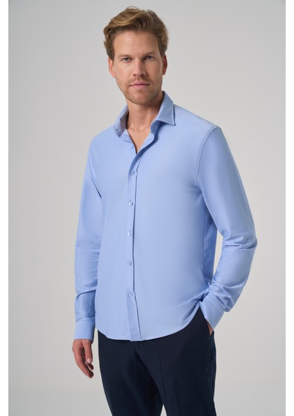 Erkek A. Mavi Trend Düz Slim Fit Tam Italyan Yaka Gömlek fiyatları