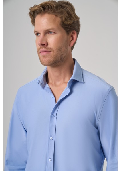Erkek A. Mavi Trend Düz Slim Fit Tam Italyan Yaka Gömlek modelleri