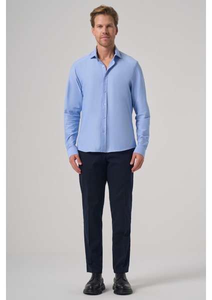 Erkek A. Mavi Trend Düz Slim Fit Tam Italyan Yaka Gömlek fırsatları
