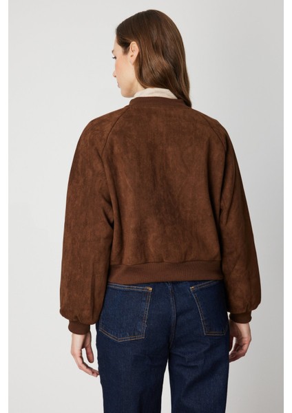 Kadın Kapak Cepli Süet Crop Mont 60705 Kahverengi fırsatları