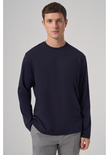 Erkek Lacivert Trend Bisiklet Yaka Rayon Sweatshirt