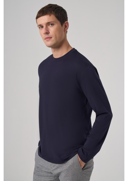 Erkek Lacivert Trend Bisiklet Yaka Rayon Sweatshirt fiyatları